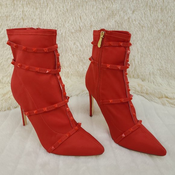 Billie by So Me  Studded 4" Ankle Bootie Red - Picture 7 of 7